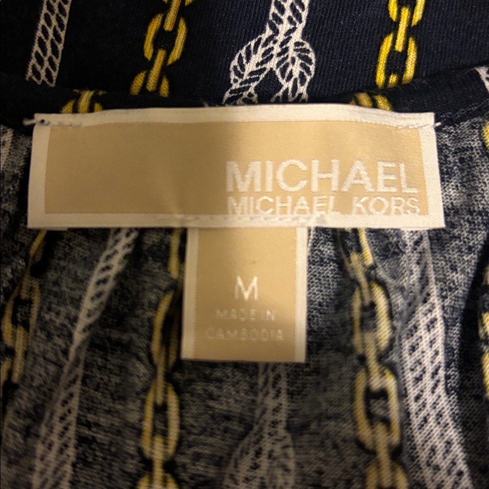 Michael Kors Navy and Gold Chain Print Blouse Size Medium - Picture 3 of 3